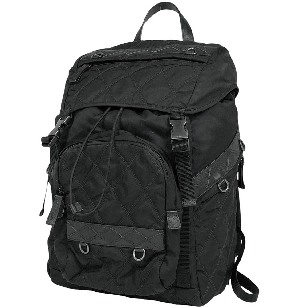 Prada Logo Plate Backpack Rucksack Daypack Stitched Nero Black